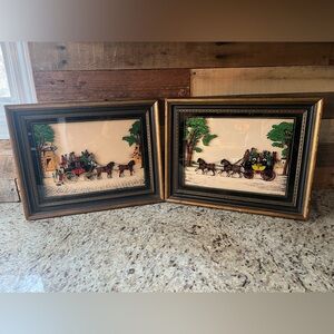 Vintage Pair of Reverse Glass Painting - Carriage Scenes by Vitalie Z. Terletzky